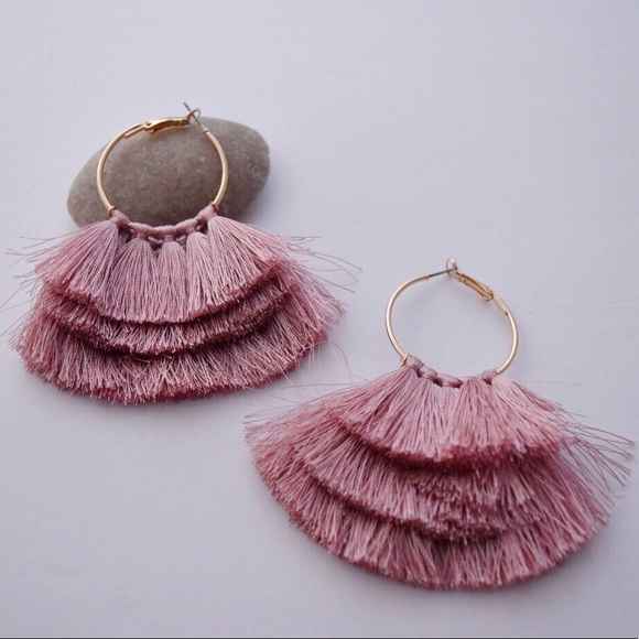 Onlo Jewelry - 1 left! Rose Tassel Fringe Statement Hoop Earrings